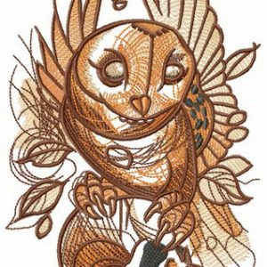 Owl holding skull embroidery design