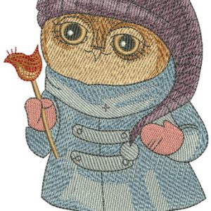 Owl in coat 2 embroidery design