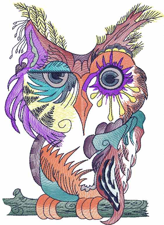 Owl in color embroidery design