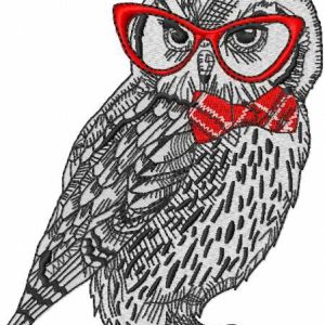 Polar owl in glasses embroidery design