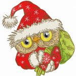 Owl in Santa hat with presents embroidery design