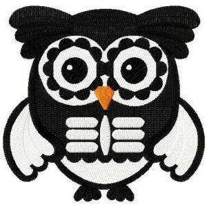 Owl in skeleton costume embroidery design