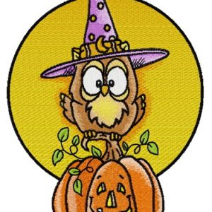 Owl in witch hat embroidery design
