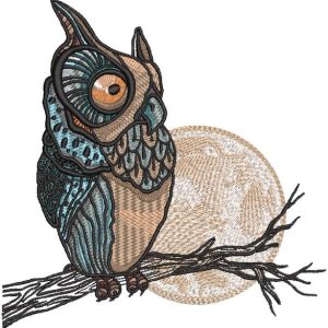 Owl watching moon embroidery design