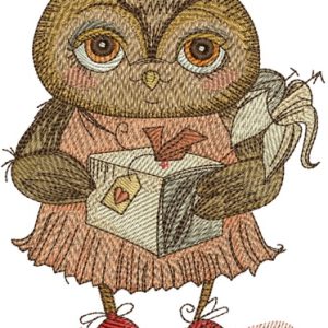 Owl with gift embroidery design