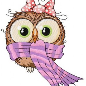 Owl in warm scarf embroidery design
