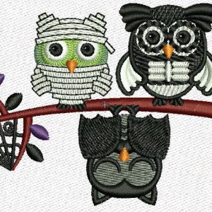 Owls in Halloween costumes embroidery design