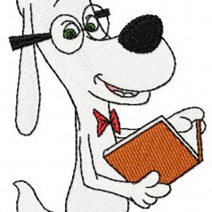 Peabody reading a book embroidery design