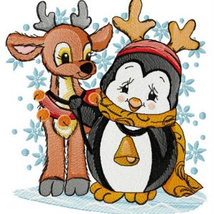 Penguin and deer embroidery design