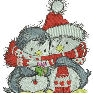 Penguin's Christmas time embroidery design