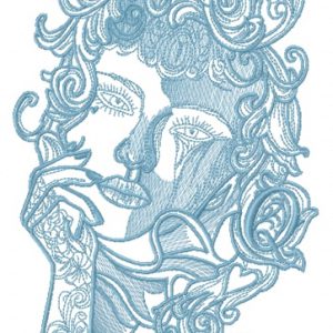 Pensive lady sketch embroidery design