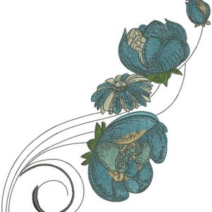 Peony and chamomile embroidery design