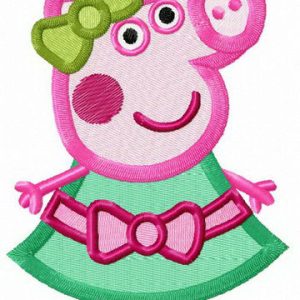 Peppa in green dress embroidery design