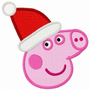 Peppa Pig in Santa hat embroidery design