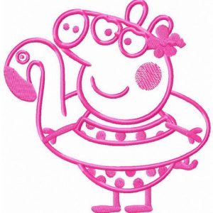 Peppa Pig with bird water donut embroidery design