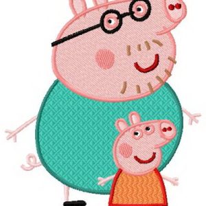 Peppa Pig with dad embroidery design