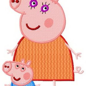 Peppa Pig with mum  embroidery design