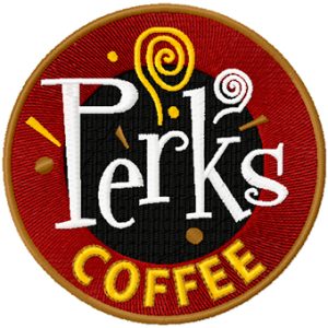 Perks coffee shop logo embroidery design