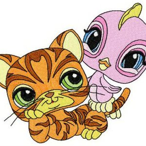 Petshop cat and bird embroidery design