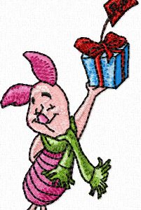 Piglet with Christmas Gift  embroidery design