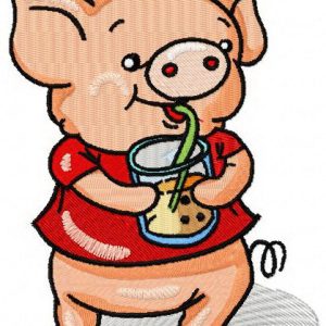 Piglet drinks lemonade embroidery design