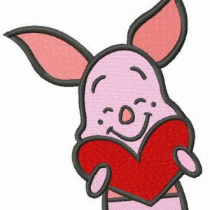 Piglet with Valentine card embroidery design