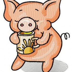 Piglet's tea time embroidery design