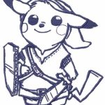 Pikachu blue warrior embroidery design