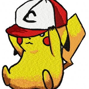 Pikachu in baseball cap 2 embroidery design