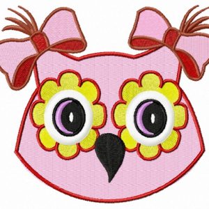 Pink owl girl embroidery design