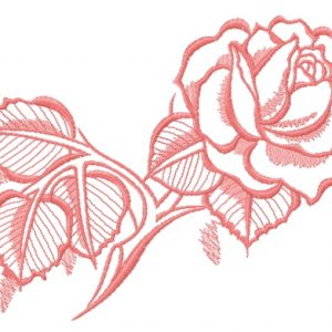 Pink rose with shadow sketch embroidery design
