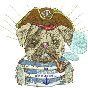 Pirate pug-dog embroidery design