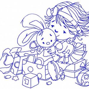 Girl playing with bunny embroidery design