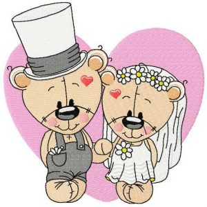 Plush bride and groom embroidery design