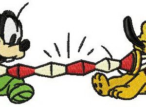 Pluto and Goofy playing harmonica embroidery design
