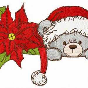 Poinsettia and cute teddy embroidery design