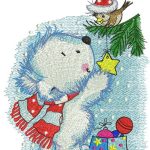 Polar bear decorates New Year tree embroidery design