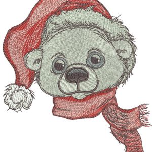 Polar bear in Santa hat embroidery design