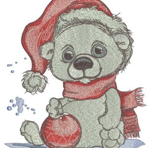 Polar bear with Christmas ball embroidery design