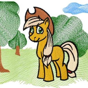 Pony with landscape embroidery design