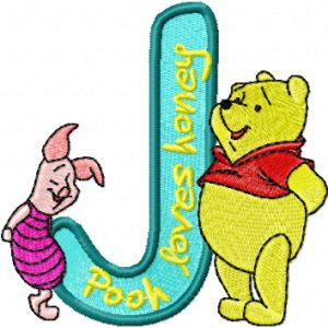 Winnie Pooh and Piglet Alphabet Letter J embroidery design