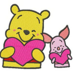 Pooh and Piglet with Valentine cards embroidery design