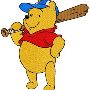 Pooh plays baseball embroidery design