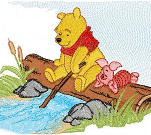Winnie Pooh to the river embroidery design
