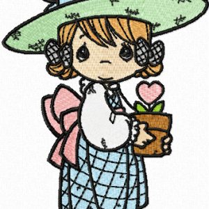 Precious Moments Girl with Flower embroidery design