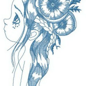 Pretty girl with poppy hair decoration embroidery design