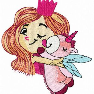 Princess and unicorn embroidery design