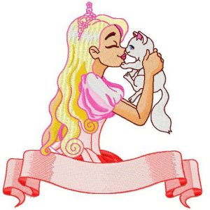Princess with cute kitten 2 embroidery design