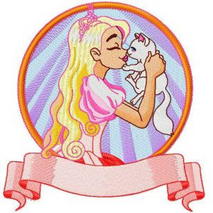 Princess with cute kitten embroidery design