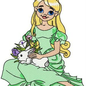 Princess with rabbit embroidery design